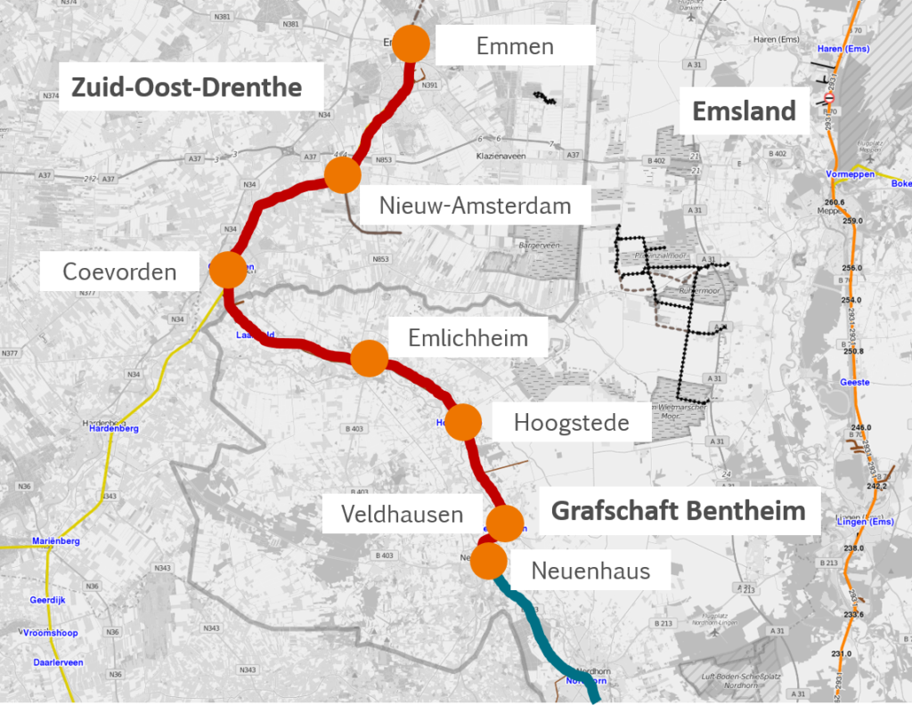 Trassenverlauf der Bahnverbindung